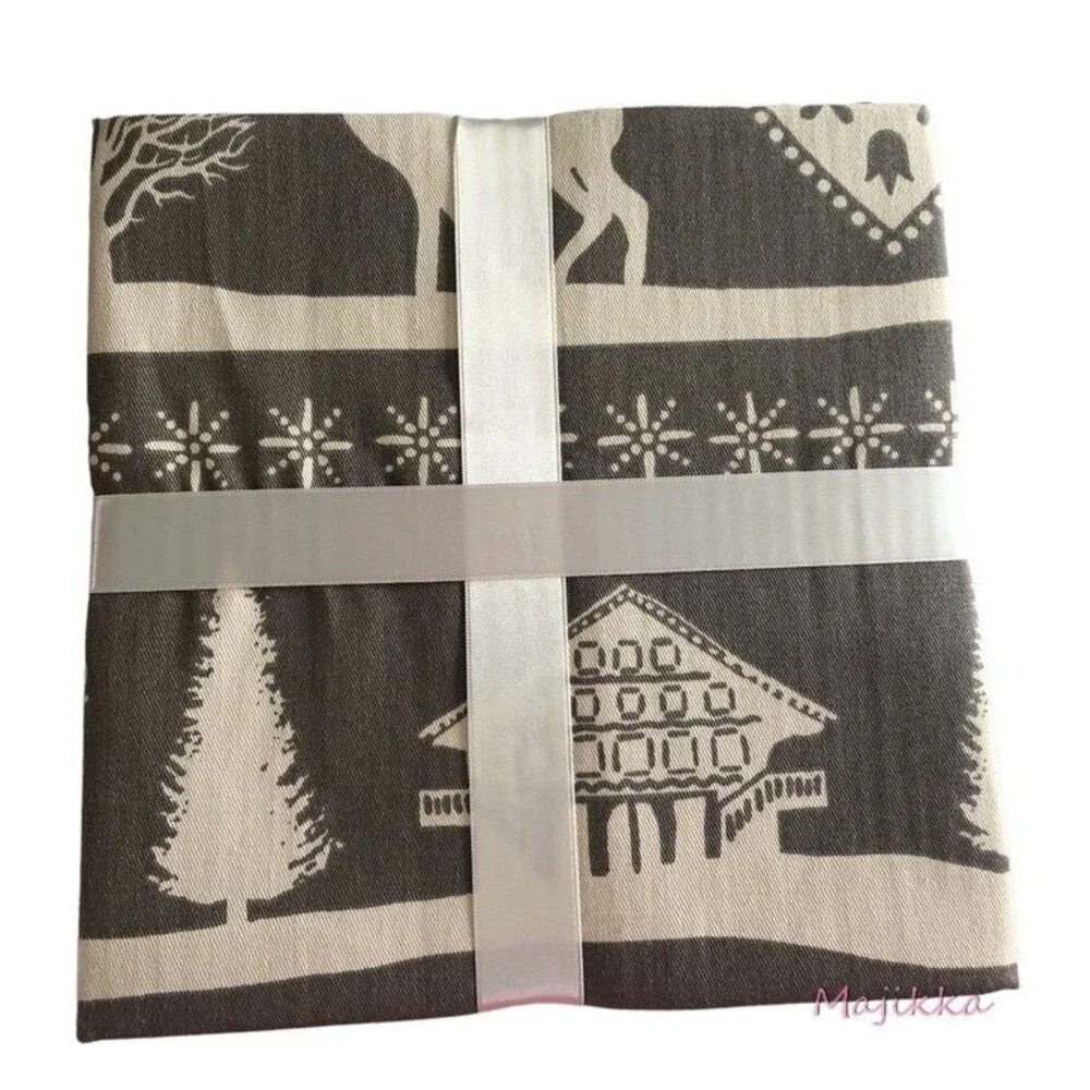 Stof Christmas Tree Reindeer Fabric Napkins Gray White Scandinavian Set of 4